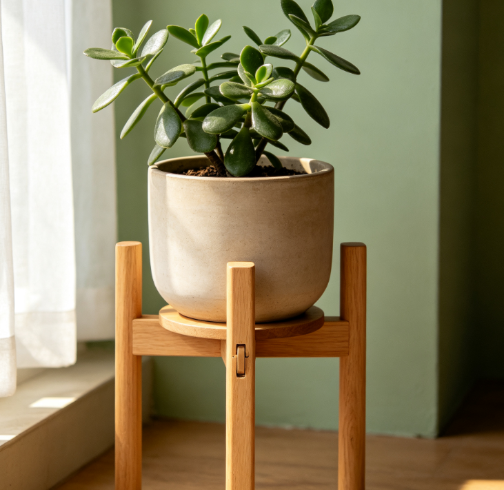 Height-Adjustable Solid Wood Round Plant Stand