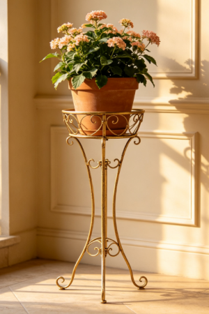 Vintage Gilded Iron Adjustable Floor-Standing Planter Stand